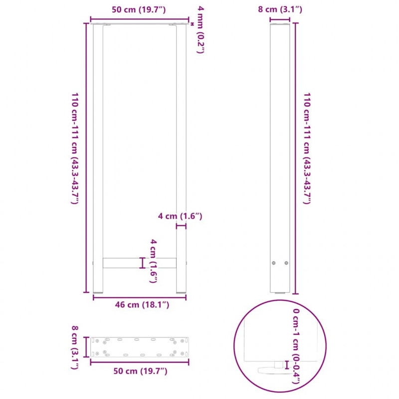 Nogi do stołu barowego białe 2 szt. 50x(110-111) cm stal