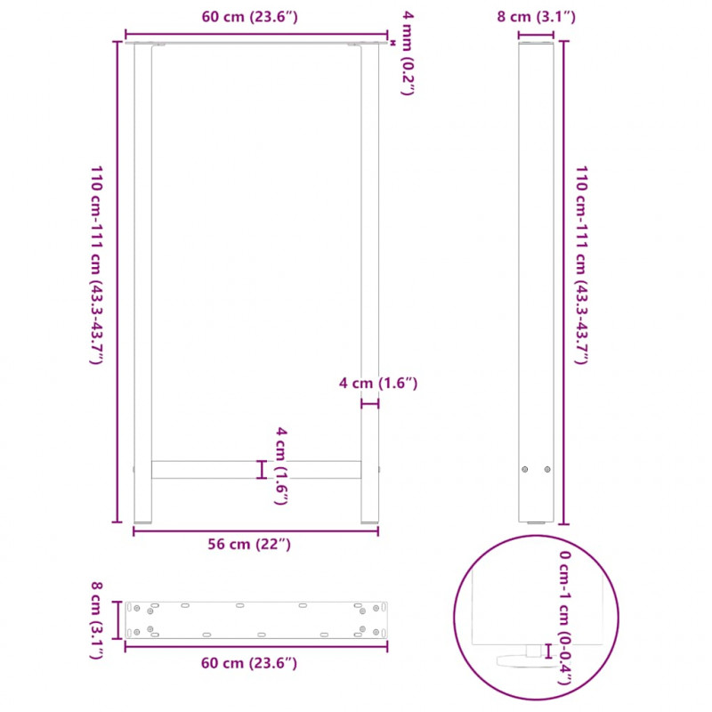 Nogi do stołu barowego Antracyt 2 szt. 60x(110-111) cm Stal