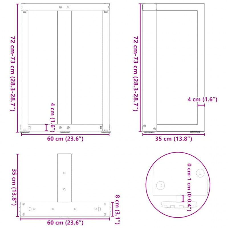 Nogi do stołu jadalnego w kształcie litery T 2 szt. Antracyt 60x35x(72-73) cm Stal