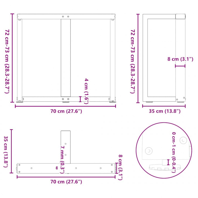 Nogi do stołu jadalnego w kształcie litery T 2 szt. Antracyt 70x35x(72-73) cm Stal