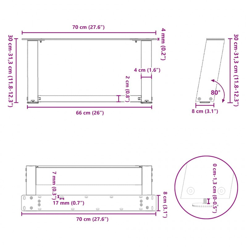 Nogi do stolika kawowego w kształcie litery U 2 szt. Białe 70x(30-31) cm Stal