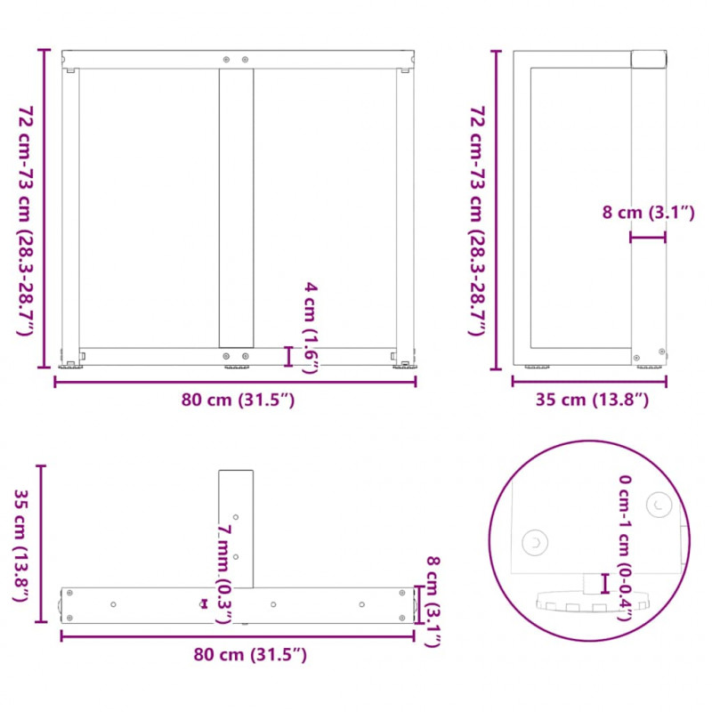 Nogi do stołu jadalnego w kształcie litery T 2 szt. Czarne 80x35x(72-73) cm Stal