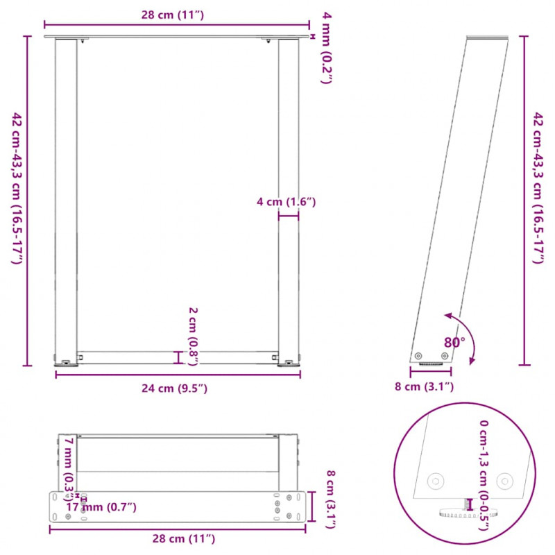 Nogi do stolika kawowego w kształcie litery U 2 szt. Białe 28x(42-43) cm Stal