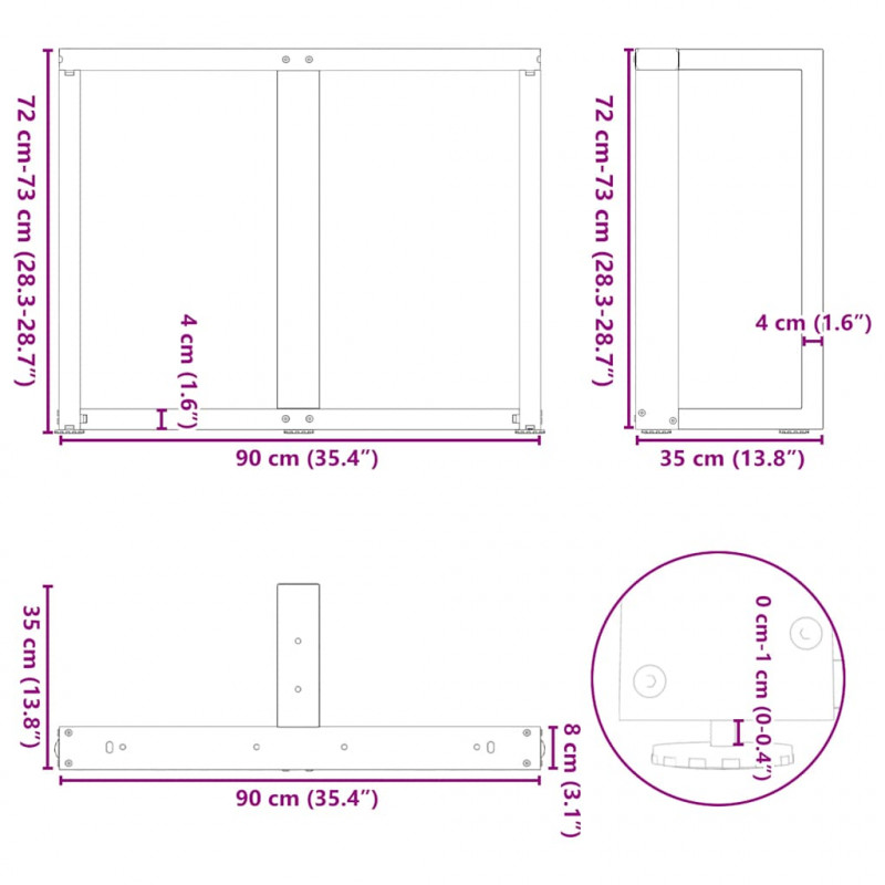 Nogi do stołu jadalnego w kształcie litery T 2 szt. Białe 90x35x(72-73) cm Stal