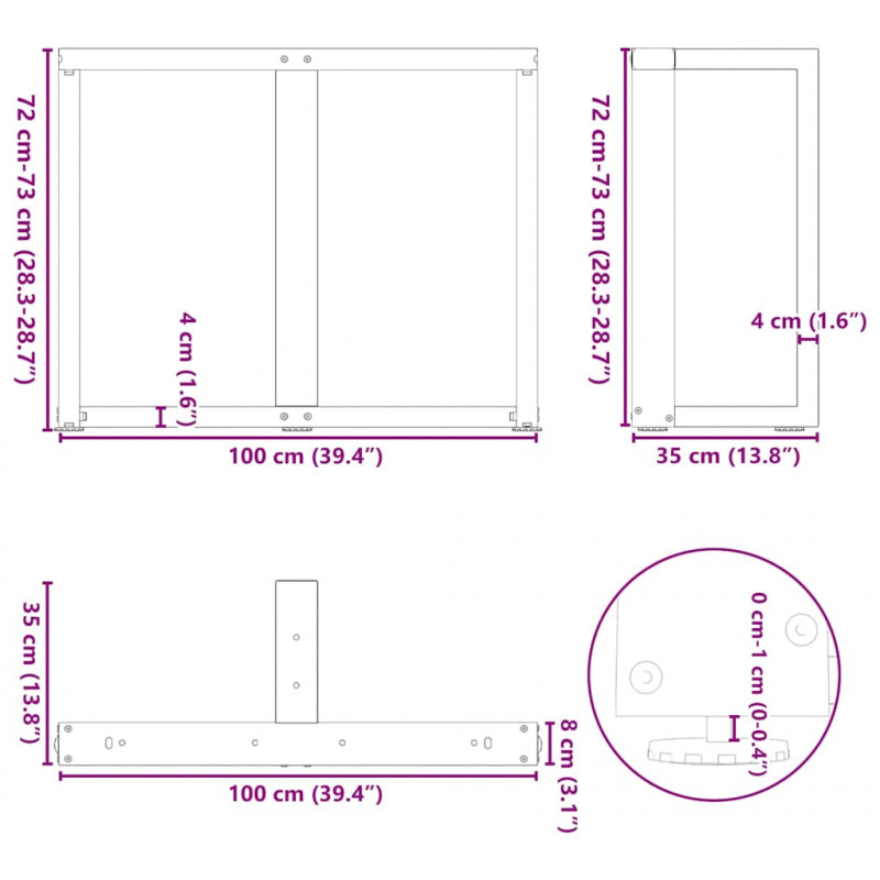 Nogi do stołu jadalnego w kształcie litery T 2 szt. Czarne 100x35x(72-73) cm Stal