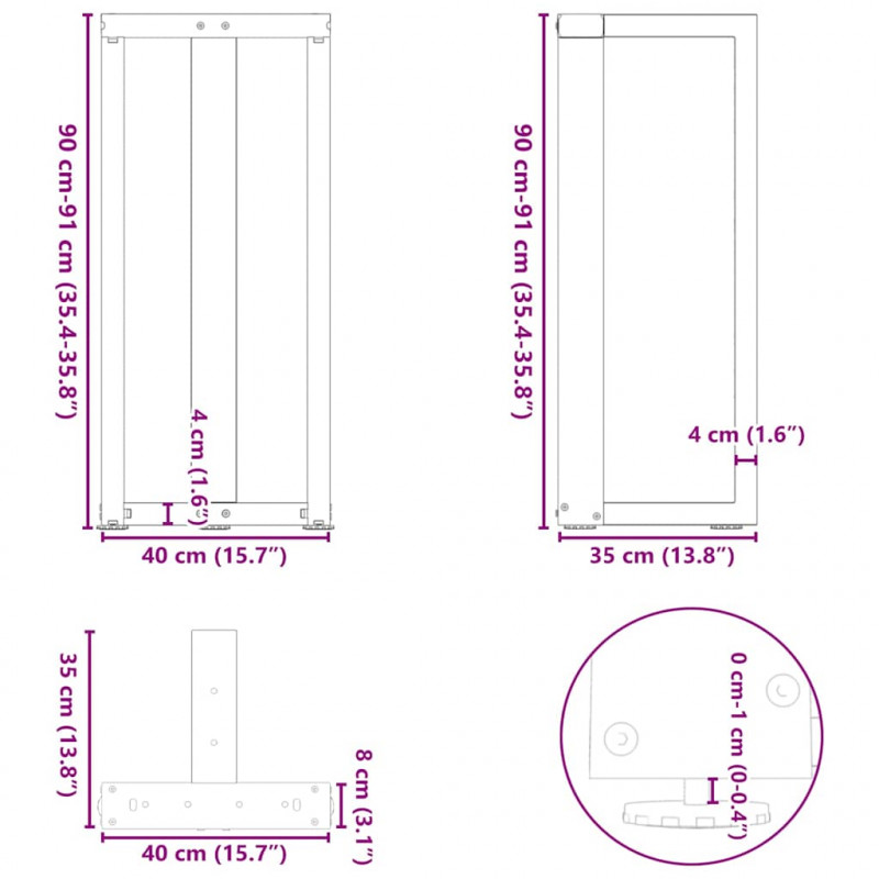 Nogi do stołu barowego w kształcie litery T 2 szt. Białe 40x35x(90-91) cm Stal