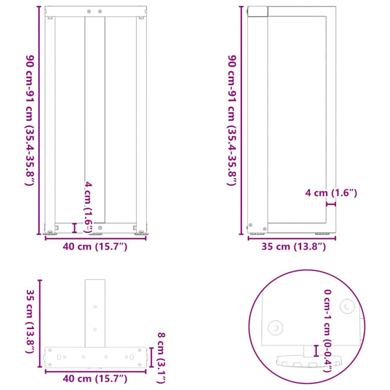 Nogi do stołu barowego w kształcie litery T 2 szt. Antracyt 40x35x(90-91) cm Stal