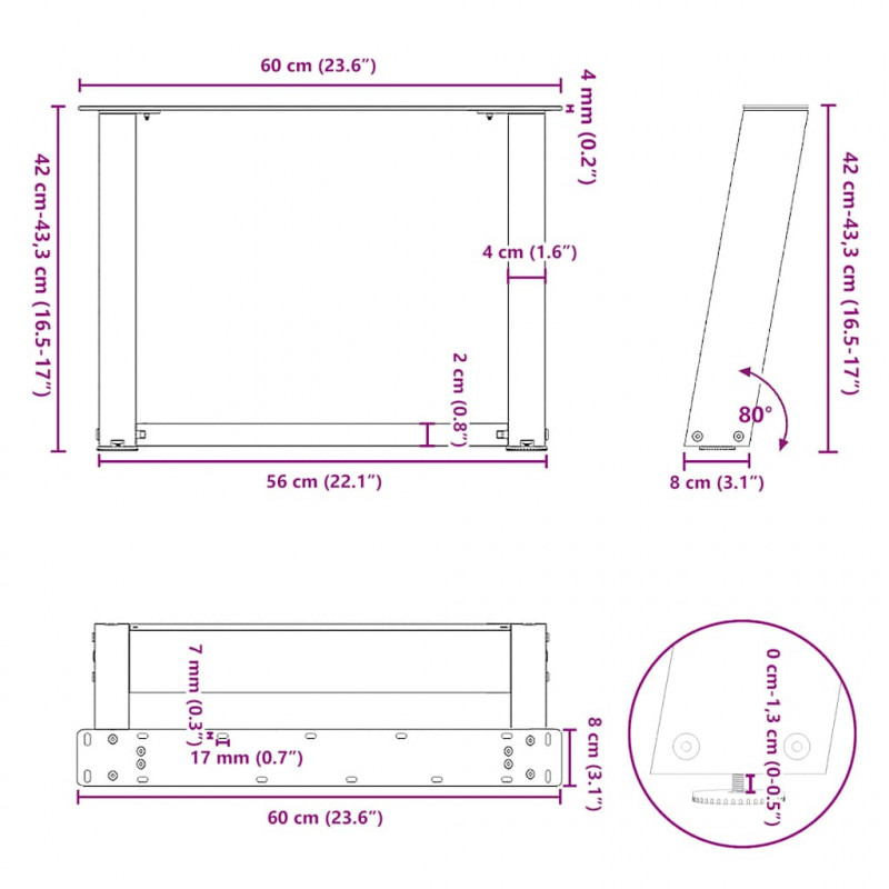 Nogi do stolika kawowego w kształcie litery U 2 szt. Białe 60x(42-43) cm Stal