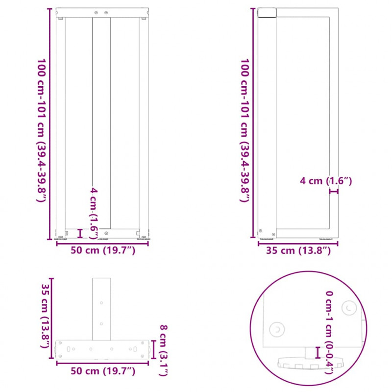 Nogi do stołu barowego w kształcie litery T 2 szt. Antracyt 50x35x(100-101) cm Stal