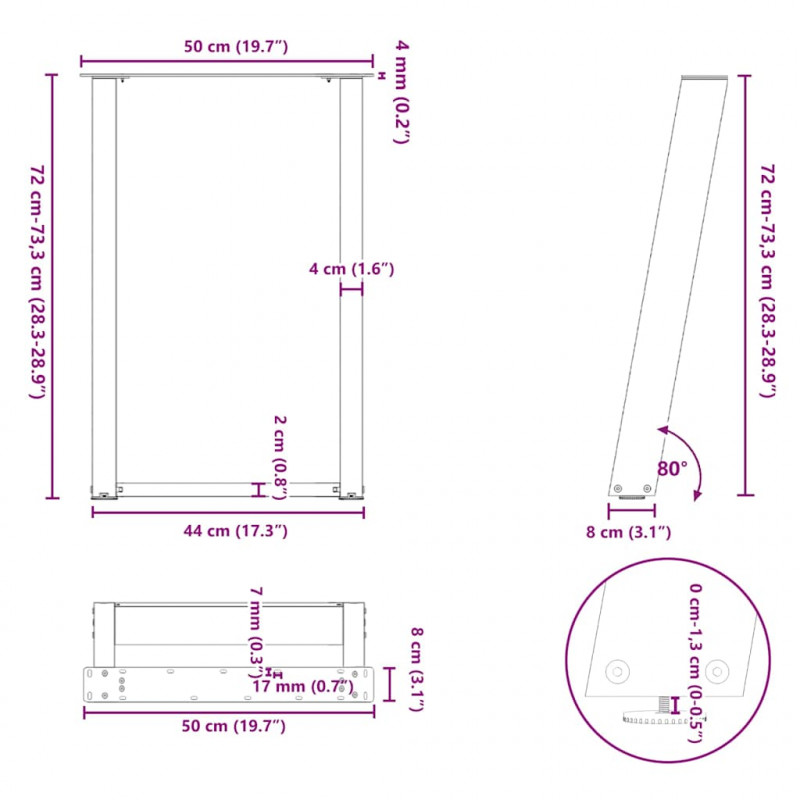 Nogi do stołu jadalnego w kształcie litery U 2 szt. Antracyt 50x(72-73) cm Stal