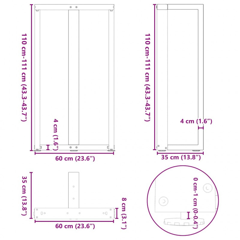 Nogi do stołu barowego w kształcie litery T 2 szt. Antracyt 60x35x(110-111) cm Stal