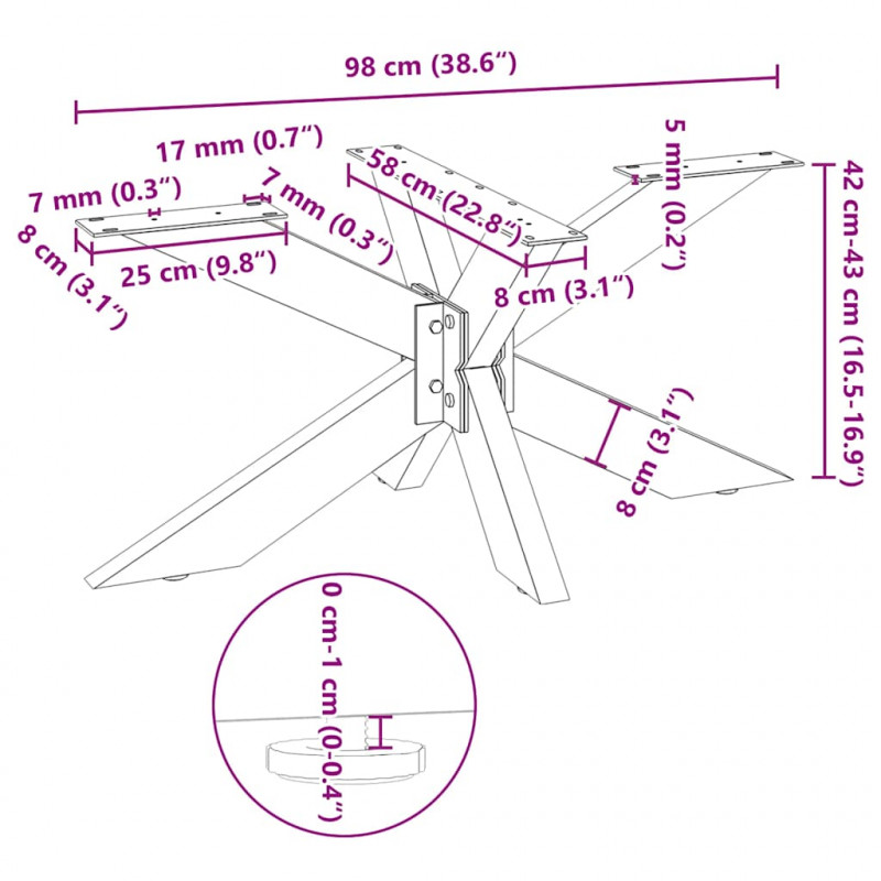 Noga stolika kawowego Pająk Kształt Biały 98x58x(42-43) cm Stal