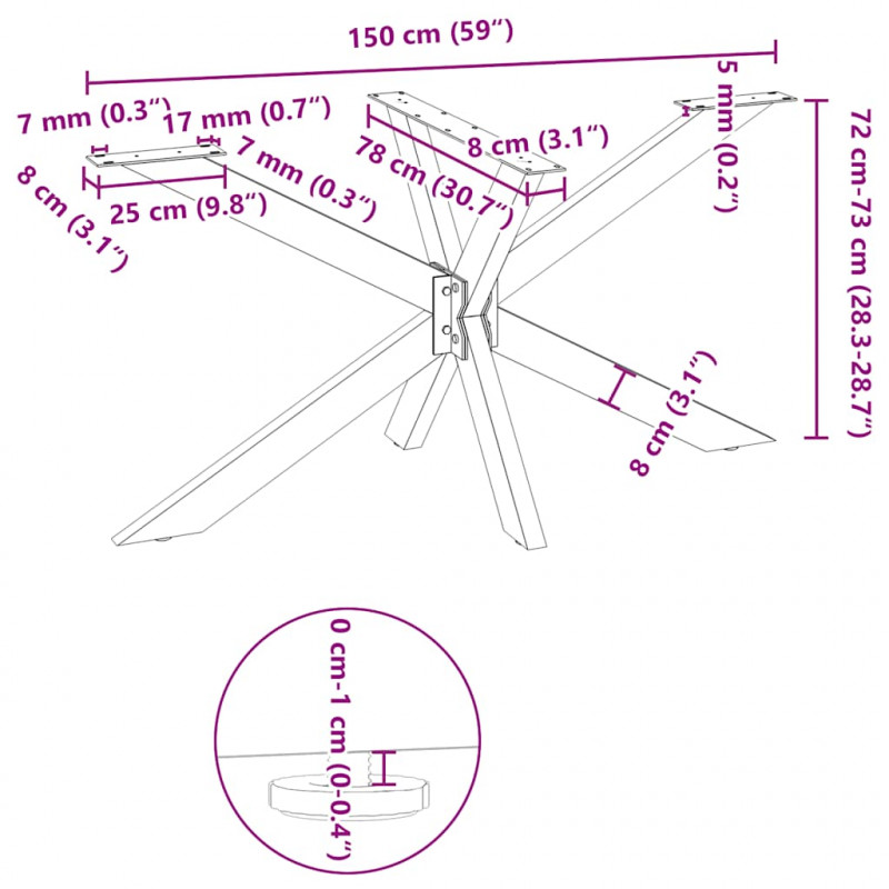 Noga do stołu jadalnego Spider Shape Czarny 150x78x(72-73) cm Stal