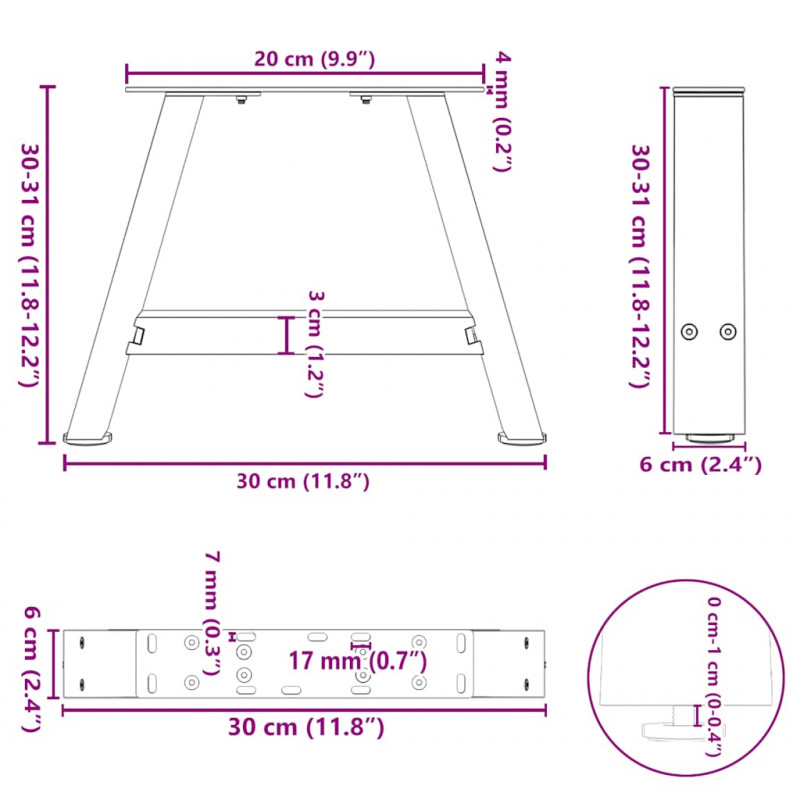 Nogi do stolika kawowego w kształcie litery A 2 szt. Czarne 30x(30-31) cm Stal