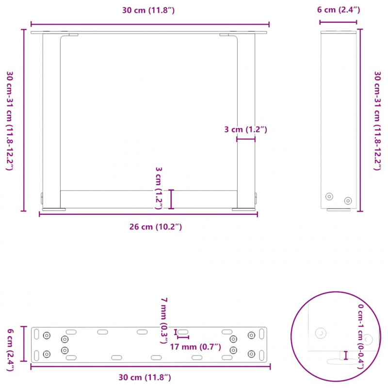 Nogi do stolika kawowego w kształcie litery U 2 szt. Czarne 30x(30-31) cm Stal