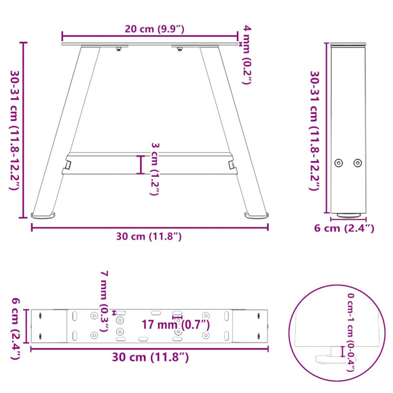 Nogi do stolika kawowego w kształcie litery A 2 szt. Białe 30x(30-31) cm Stal