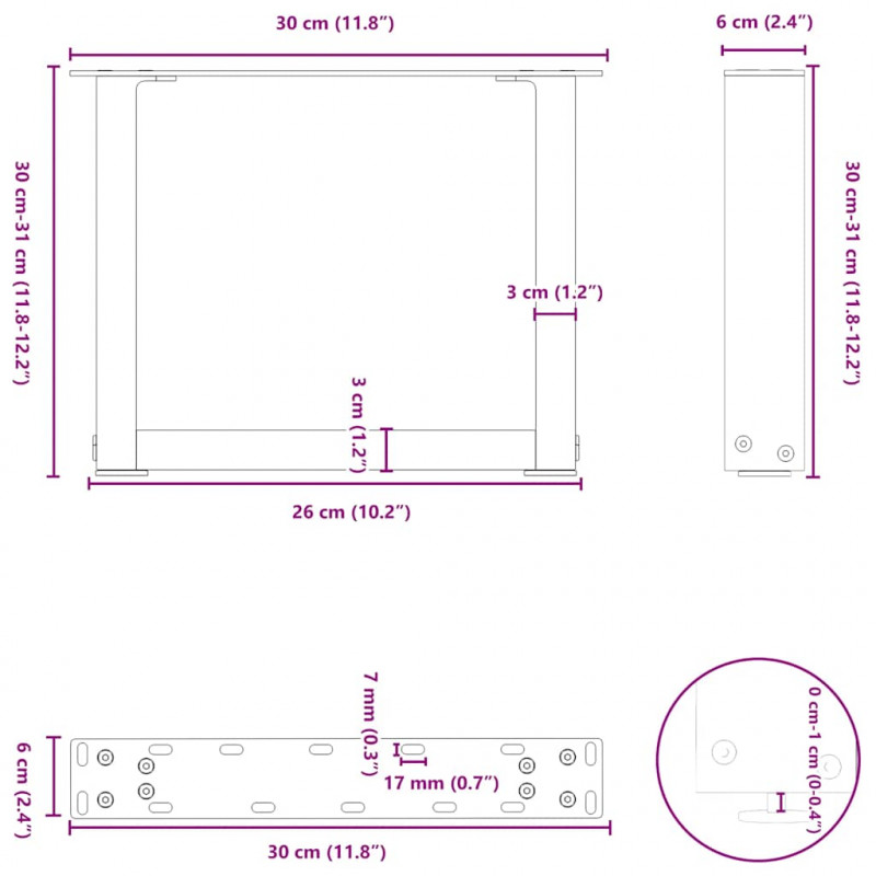 Nogi do stolika kawowego w kształcie litery U 2 szt. Białe 30x(30-31) cm Stal
