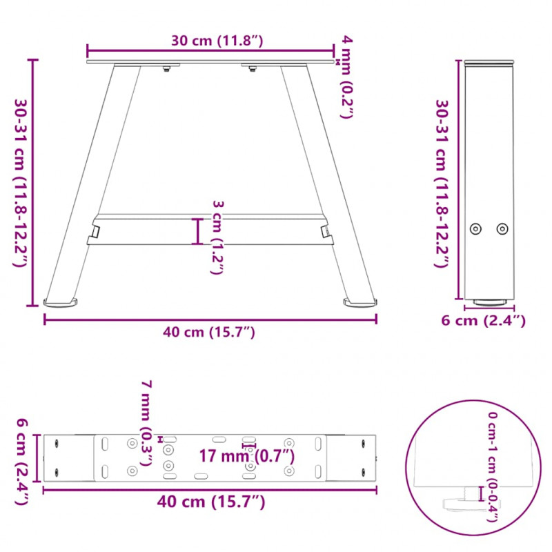 Nogi do stolika kawowego w kształcie litery A 2 szt. Antracyt 40x(30-31) cm Stal