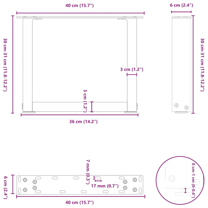 Nogi do stolika kawowego w kształcie litery U 2 szt. Białe 40x(30-31) cm Stal