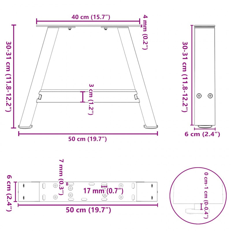 Nogi do stolika kawowego w kształcie litery A 2 szt. Czarne 50x(30-31) cm Stal
