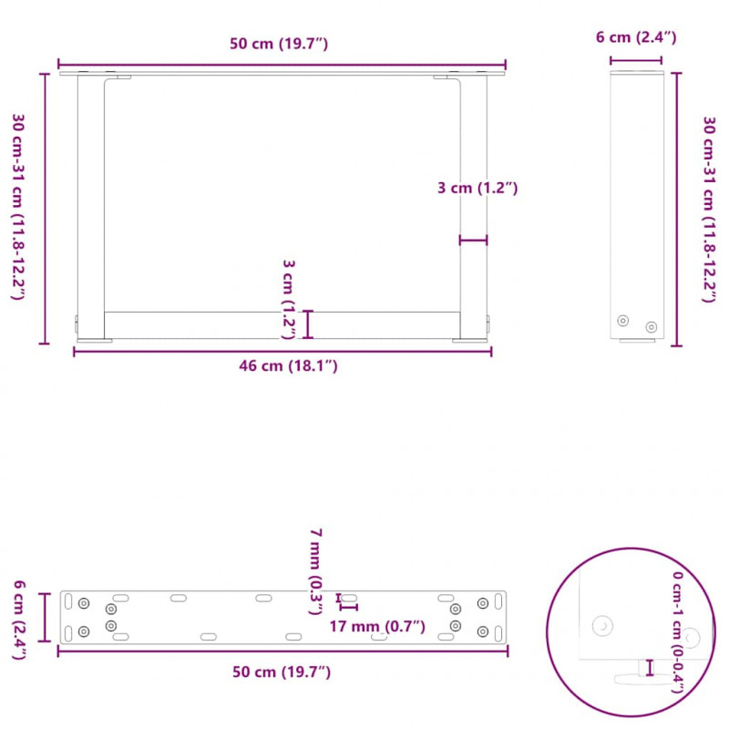 Nogi do stolika kawowego w kształcie litery U 2 szt. Antracyt 50x(30-31) cm Stal