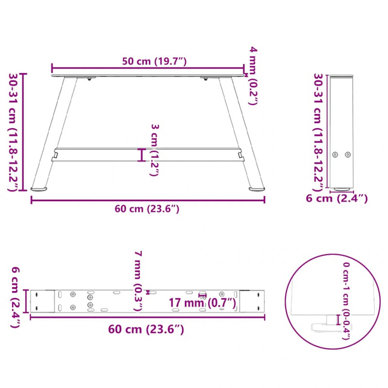 Nogi do stolika kawowego w kształcie litery A 2 szt. Białe 60x(30-31) cm Stal