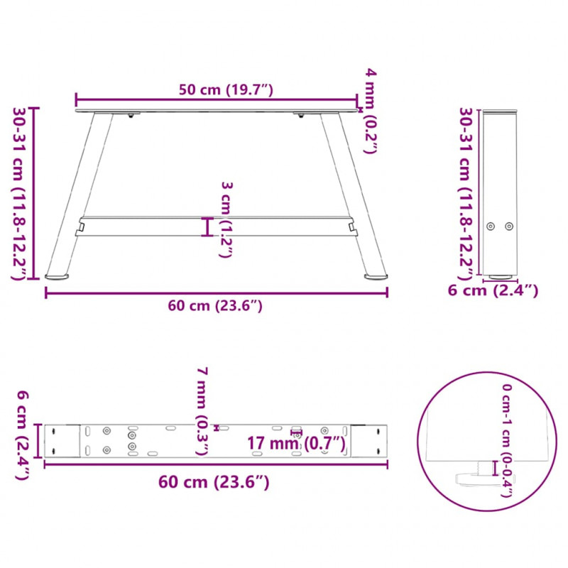 Nogi do stolika kawowego w kształcie litery A 2 szt. Antracyt 60x(30-31) cm Stal