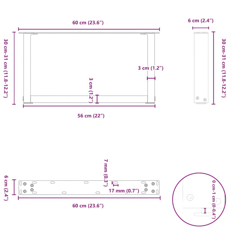 Nogi do stolika kawowego w kształcie litery U 2 szt. Białe 60x(30-31) cm Stal