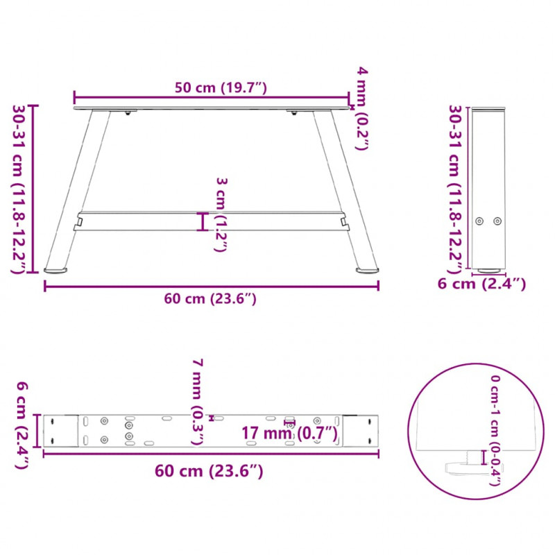 Nogi do stolika kawowego w kształcie litery A 2 szt. 60x(30-31) cm Stal