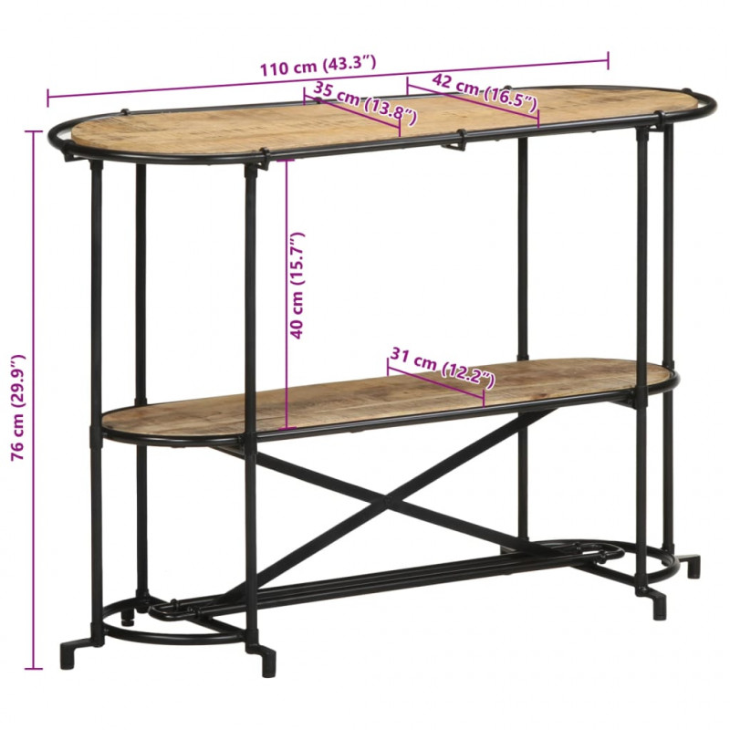 Stolik konsolowy, 110x42x76 cm, lite surowe drewno mango