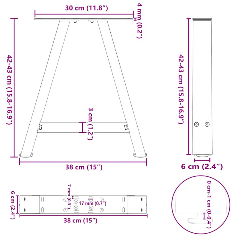 Nogi do stolika kawowego w kształcie litery A 2 szt. Białe 38x(42-43) cm Stal