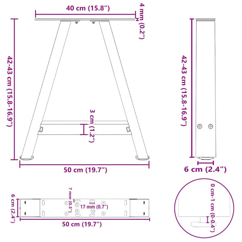 Nogi do stolika kawowego w kształcie litery A 2 szt. Białe 50x(42-43) cm Stal
