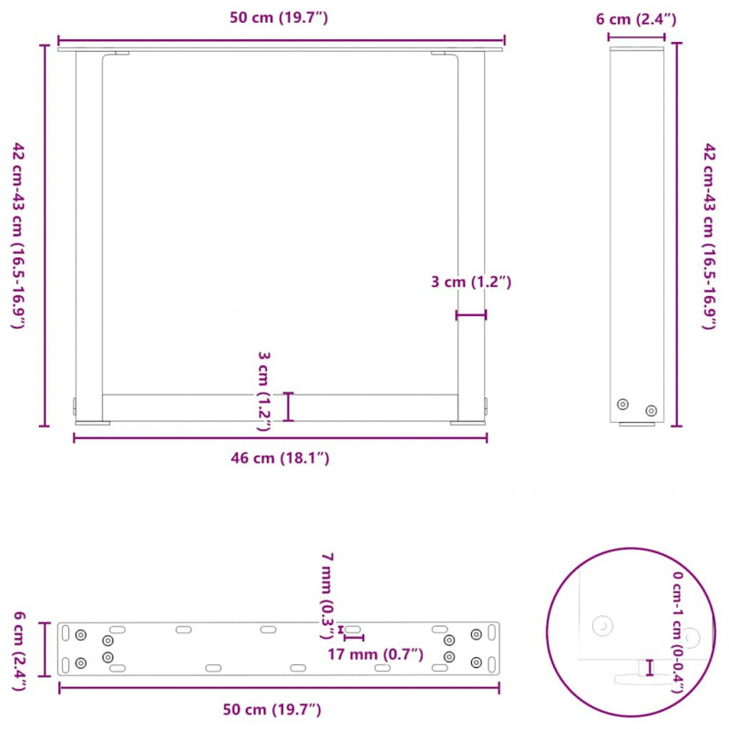 Nogi do stolika kawowego w kształcie litery U 2 szt. Czarne 50x(42-43) cm Stal