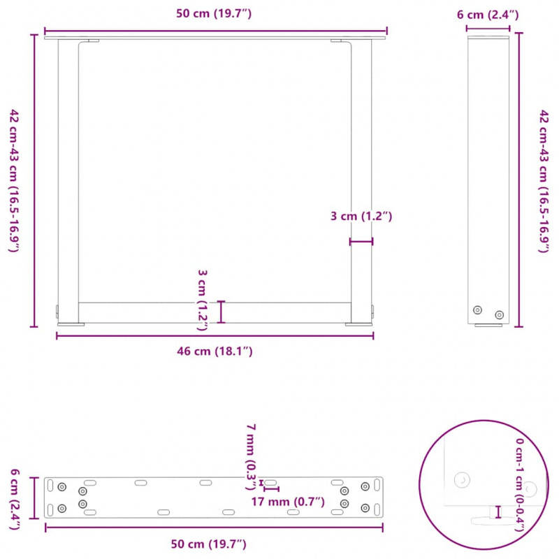 Nogi do stolika kawowego w kształcie litery U 2 szt. Antracyt 50x(42-43) cm Stal