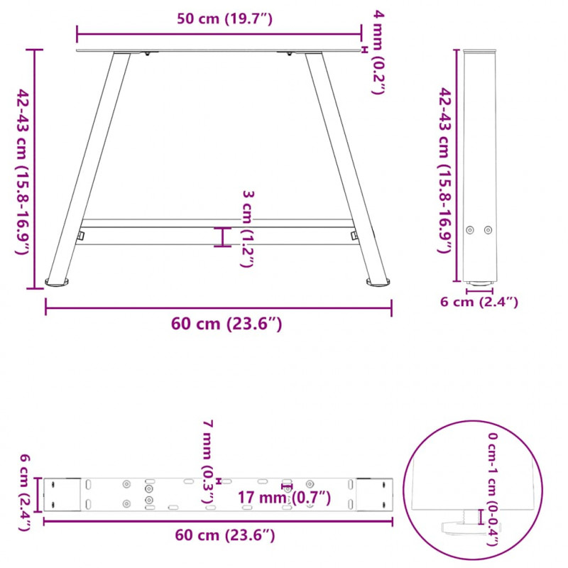 Nogi do stolika kawowego w kształcie litery A 2 szt. Białe 60x(42-43) cm Stal