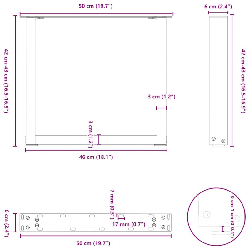 Nogi do stolika kawowego w kształcie litery U 2 szt. Naturalna stal 50x(42-43) cm Stal