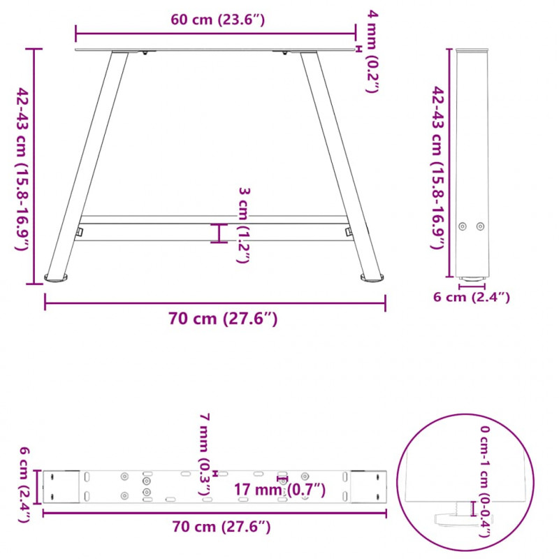 Nogi do stolika kawowego w kształcie litery A 2 szt. Czarne 70x(42-43) cm Stal