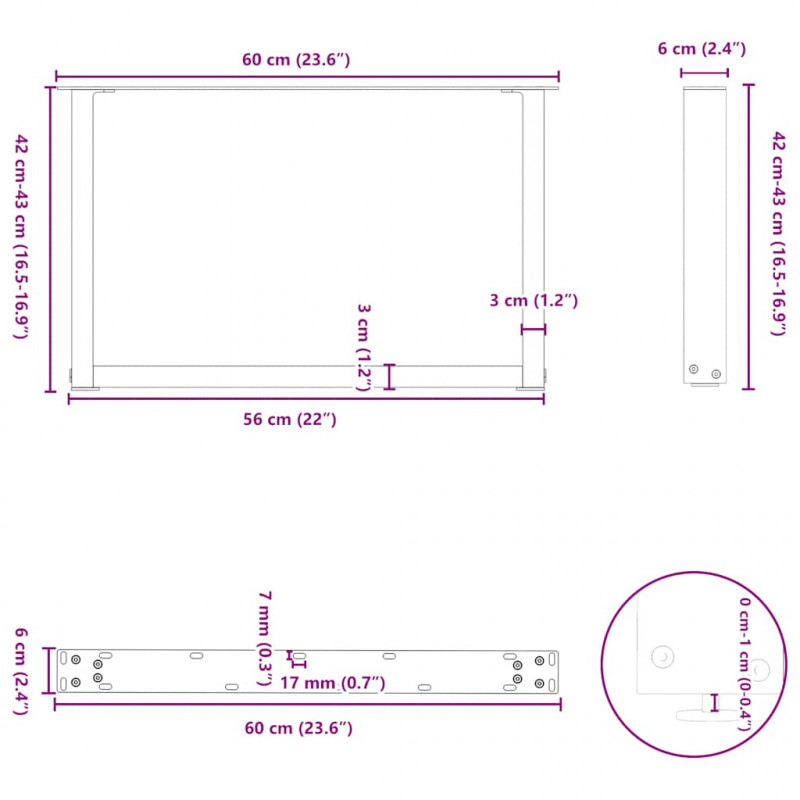 Nogi do stolika kawowego w kształcie litery U 2 szt. Białe 60x(42-43) cm Stal