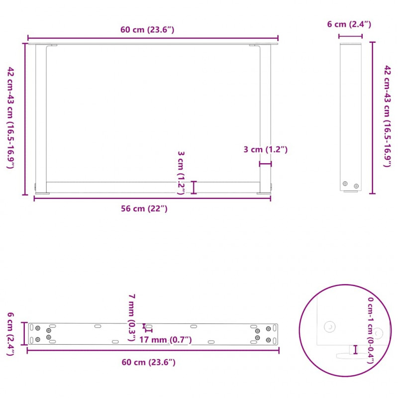Nogi do stolika kawowego w kształcie litery U 2 szt. Antracyt 60x(42-43) cm Stal