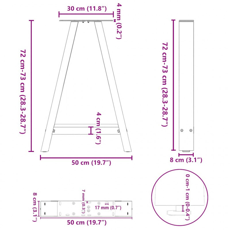 Nogi do stołu jadalnego w kształcie litery A 2 szt. Czarne 50x(72-73) cm Stal