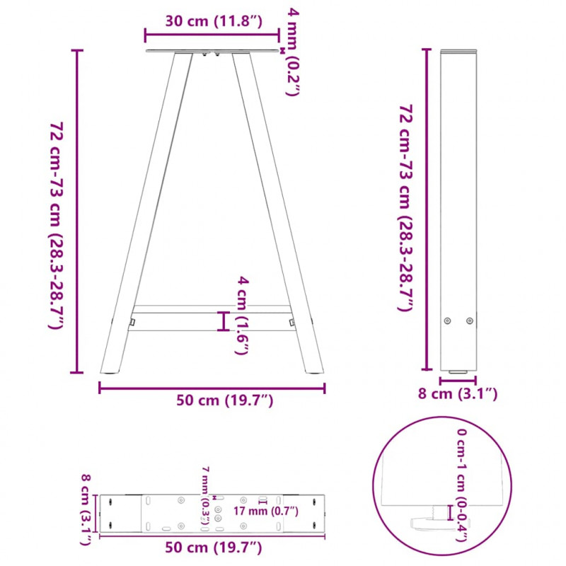 Nogi do stołu jadalnego w kształcie litery A 2 szt. Białe 50x(72-73) cm Stal
