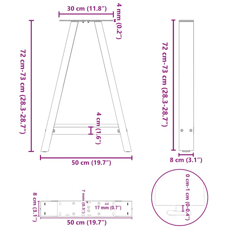 Nogi do stołu jadalnego w kształcie litery A 2 szt. Antracyt 50x(72-73) cm Stal