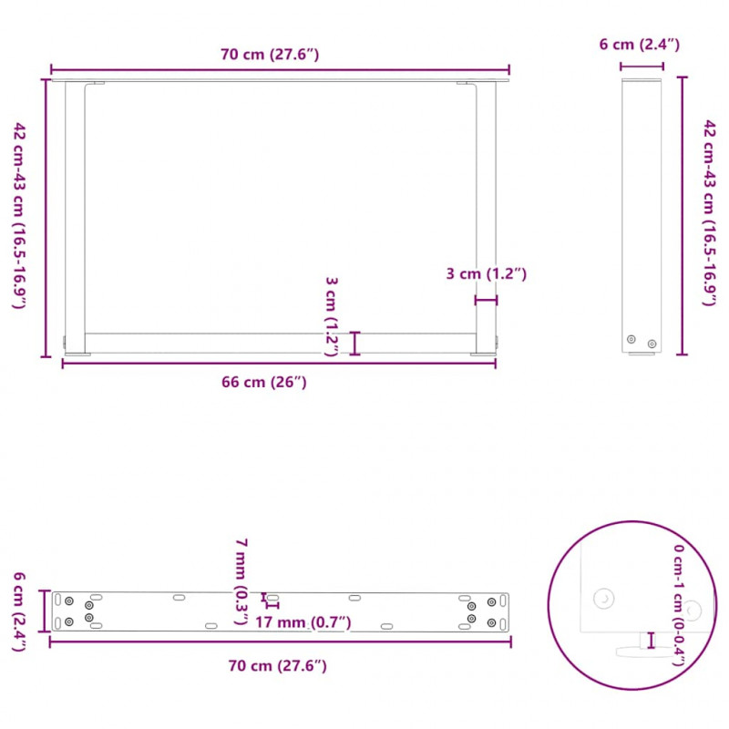 Nogi do stolika kawowego w kształcie litery U 2 szt. Naturalna stal 70x(42-43) cm Stal