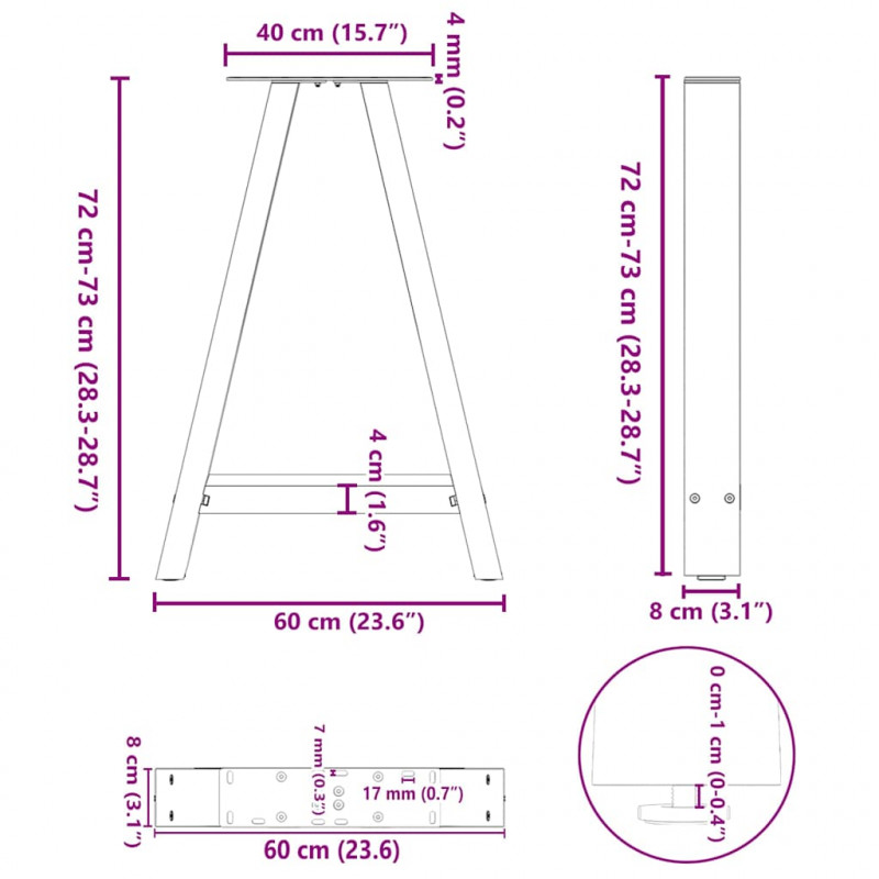 Nogi do stołu jadalnego w kształcie litery A 2 szt. Białe 60x(72-73) cm Stal