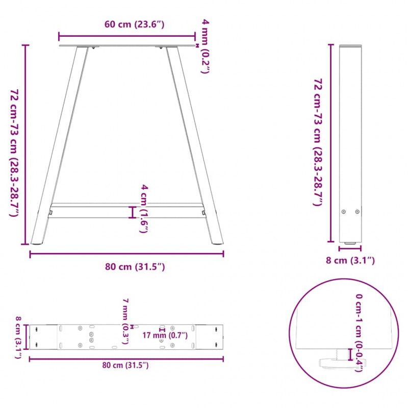 Nogi do stołu jadalnego w kształcie litery A 2 szt. Białe 80x(72-73) cm Stal