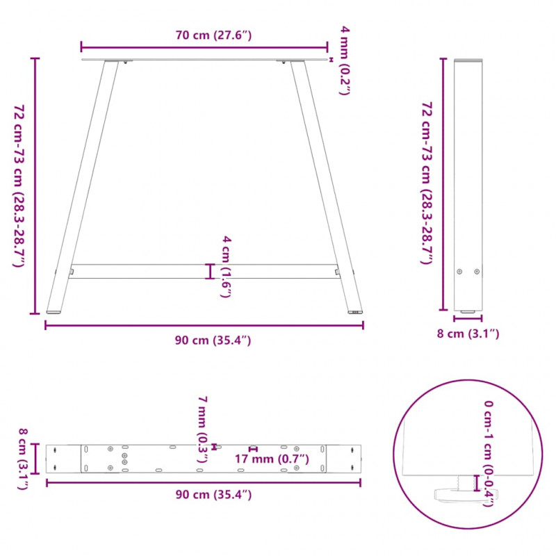 Nogi do stołu jadalnego w kształcie litery A 2 szt. Czarne 90x(72-73) cm Stal