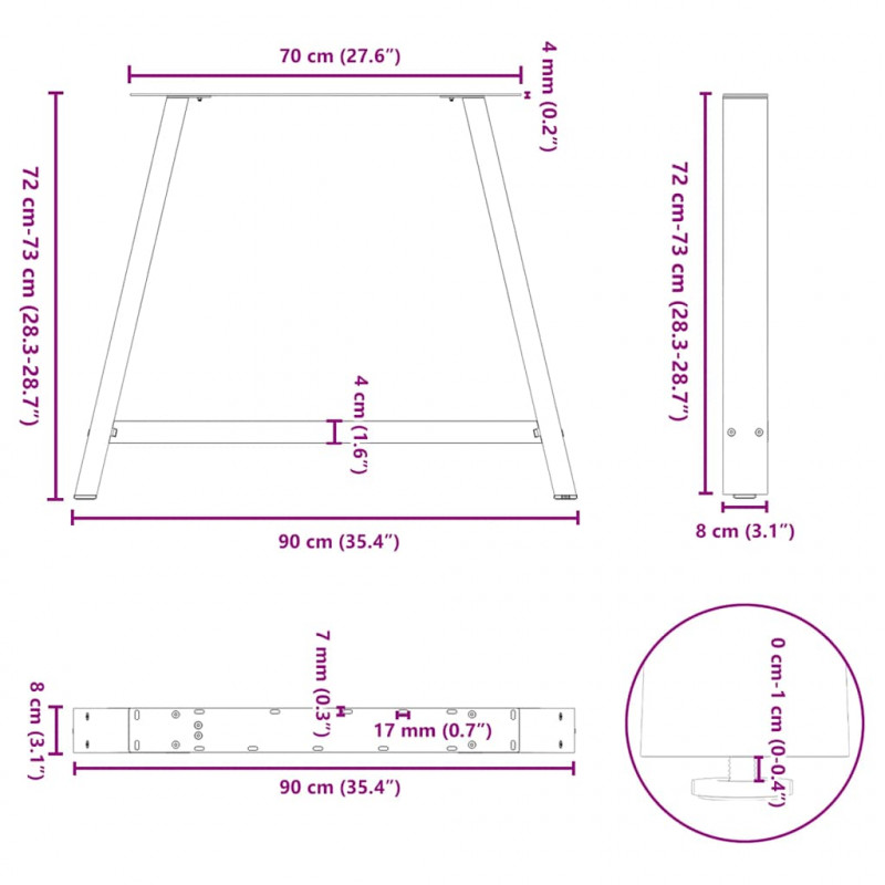 Nogi do stołu jadalnego w kształcie litery A 2 szt. Antracyt 90x(72-73) cm Stal