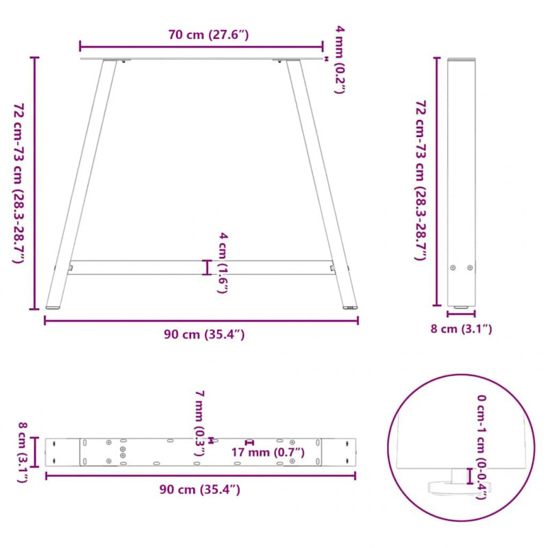 Nogi do stołu jadalnego w kształcie litery A 2 szt. 90x(72-73) cm Stal