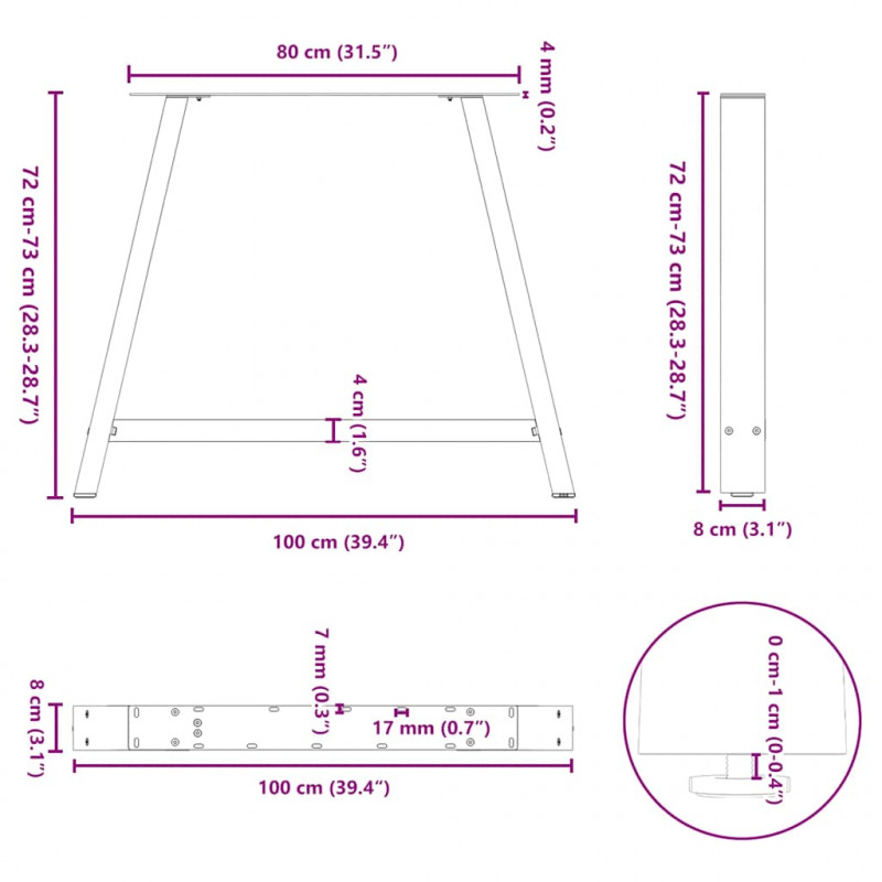 Nogi do stołu jadalnego w kształcie litery A 2 szt. Czarne 100x(72-73) cm Stal