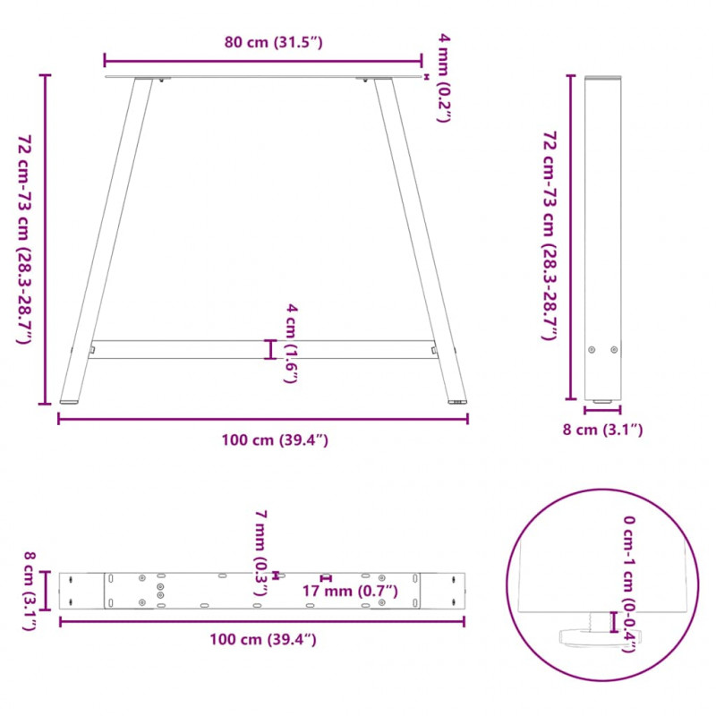 Nogi do stołu jadalnego w kształcie litery A 2 szt. Białe 100x(72-73) cm Stal